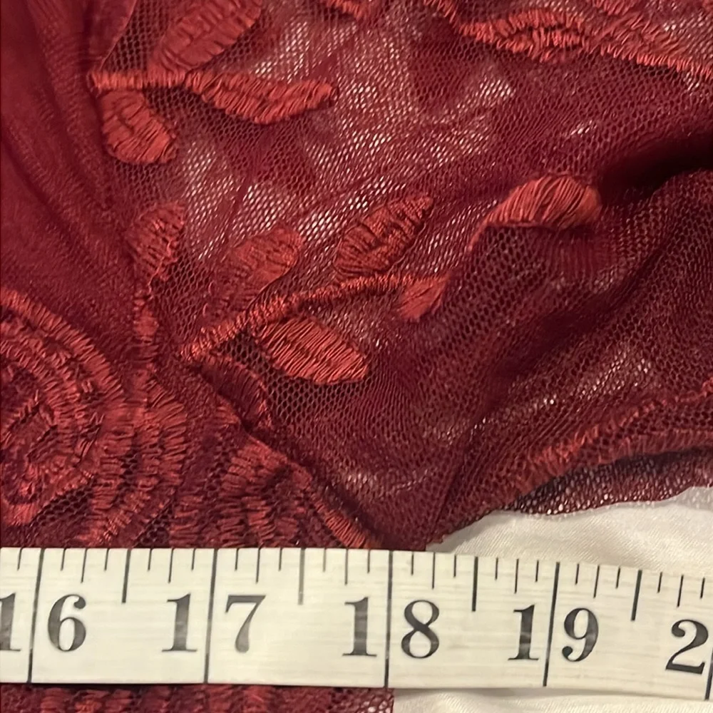 BELLA ELLA BOUTIQUE XL Light My Fire Deep V Neck Lace Wine Maxi Dress - Picture 14 of 16